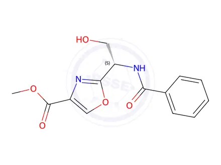Chemical structure of (S)-methyl 2-(1-benzamido-2-hydroxyethyl)oxazole-4-carboxylate