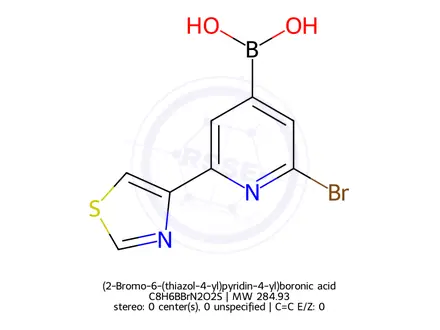 Chemical structure of (2-Bromo-6-(thiazol-4-yl)pyridin-4-yl)boronic acid