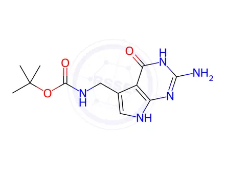 Chemical structure of Carbamic acid, [(2-amino-4,7-dihydro-4-oxo-1H-pyrrolo[2,3-d]pyrimidin-5-yl)methyl]-1,1-dimethylethyl ester