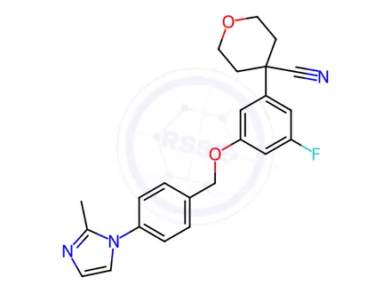 Chemical structure of 4-(3-Fluoro-5-((4-(2-methyl-1h-imidazol-1-yl)benzyl)oxy)phenyl)tetrahydro-2h-pyran-4-carbonitrile