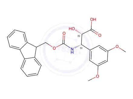 Chemical structure of (2S,3S)-3-((((9H-fluoren-9-yl)methoxy)carbonyl)amino)-3-(3,5-dimethoxyphenyl)-2-hydroxypropanoic acid