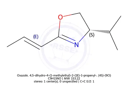 Chemical structure of Oxazole, 4,5-dihydro-4-(1-methylethyl)-2-(1E)-1-propenyl-, (4S)-(9CI)