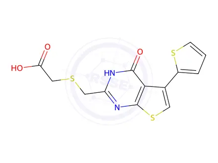 Chemical structure of 2-[[[1,4-Dihydro-4-oxo-5-(2-thienyl)thieno[2,3-d]pyrimidin-2-yl]methyl]thio]acetic acid