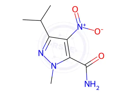 Chemical structure of 1H-Pyrazole-5-carboxamide,1-methyl-3-(1-methylethyl)-4-nitro-(9CI)