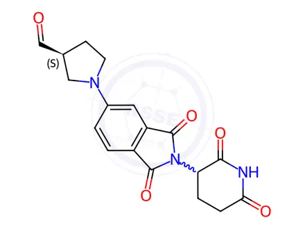 Chemical structure of (3S)-1-[2-(2,6-dioxo-3-piperidyl)-1,3-dioxo-isoindolin-5-yl]pyrrolidine-3-carbaldehyde