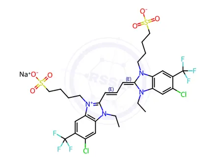 Chemical structure of 2-(3-(5-CHLORO-1-SULFO PROPYL-3-ETHYL-6-TRIFLUOROMETHYL-2-BENZIMIDAZOLINYLIDENE) PROPENYL)-5-CHLORO-3-ETHYL-1-SULFOPROPYL-6-TRIFLUOROMETHYL BENZIMIDAZOLIUM HYDROXIDE, INNER SALT, SODIUM SALT