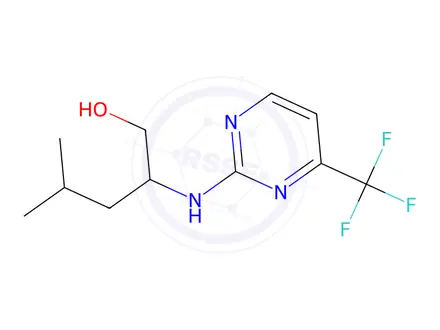 Chemical structure of 4-Methyl-2-((4-(trifluoromethyl)pyrimidin-2-yl)amino)pentan-1-ol