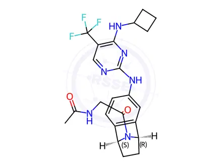Chemical structure of N-(2-((1S,4R)-6-((4-(Cyclobutylamino)-5-(trifluoromethyl)pyrimidin-2-yl)amino)-1,2,3,4-tetrahydro-1,4-epiminonaphthalen-9-yl)-2-oxoethyl)acetamide