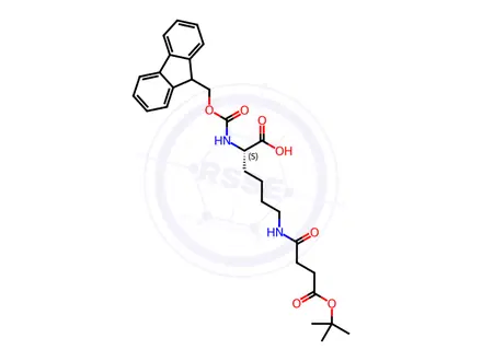 Chemical structure of L-Lysine, N6-[4-(1,1-dimethylethoxy)-1,4-dioxobutyl]-N2-[(9H-fluoren-9-ylmethoxy)carbonyl]-