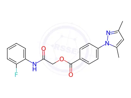 Chemical structure of Benzoic acid, 4-(3,5-dimethyl-1H-pyrazol-1-yl)-, 2-[(2-fluorophenyl)amino]-2-oxoethyl ester