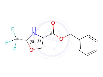 Chemical structure of 4-Oxazolidinecarboxylic acid, 2-(trifluoromethyl)-, phenylmethyl ester, (2R,4S)-