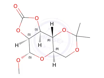 Chemical structure of Methyl 2,3-O-Carbonyl-4,6-O-isopropylidene-α-D-mannopyranoside