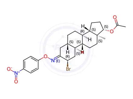 Chemical structure of 17β-Acetyloxy-2-bromo-5α-androstan-3-one O-(p-nitrophenyl)oxime