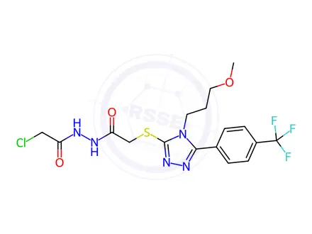 Chemical structure of N'1-(2-chloroacetyl)-2-({4-(3-methoxypropyl)-5-[4-(trifluoromethyl)phenyl]-4H-1,2,4-triazol-3-yl}thio)ethanohydrazide