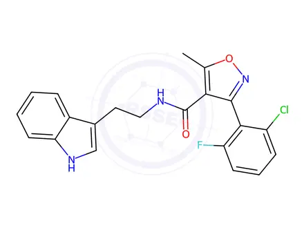 Chemical structure of N-(2-(1H-indol-3-yl)ethyl)-3-(2-chloro-6-fluorophenyl)-5-methylisoxazole-4-carboxamide
