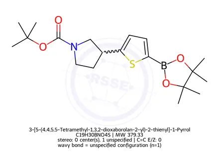 Chemical structure of 3-[5-(4,4,5,5-Tetramethyl-1,3,2-dioxaborolan-2-yl)-2-thienyl]-1-Pyrrolidinecarboxylic Acid 1,1-Dimethylethyl Ester