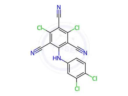 Chemical structure of 2,4-Dichloro-6-[(3,4-dichlorophenyl)amino]-1,3,5-benzenetricarbonitrile