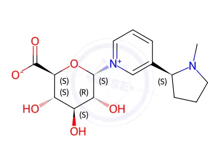 Chemical structure of 3,4,5-trihydroxy-6-[5-(1-methylpyrrolidin-2-yl)pyridin-1-yl]-oxane-2-carboxylate