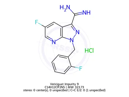 Chemical structure of 5-Fluoro-1-(2-fluorobenzyl)-1H-pyrazolo[3,4-b]pyridine-3-carboximidamide Hydrochloride