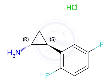 Chemical structure of rac-(1R,2S)-2-(2,5-difluorophenyl)cyclopropan-1-amine hydrochloride, trans