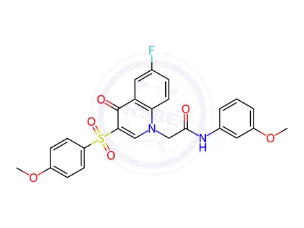 Chemical structure of 2-[6-fluoro-3-(4-methoxyphenyl)sulfonyl-4-oxoquinolin-1-yl]-N-(3-methoxyphenyl)acetamide