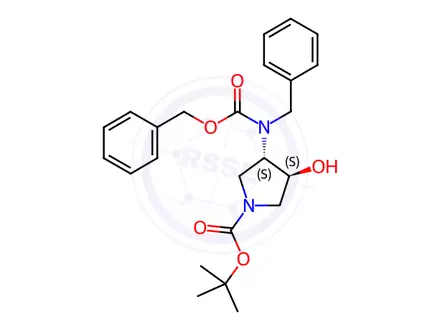 Chemical structure of (3S,4S)-tert-Butyl 3-(benzyl((benzyloxy)carbonyl)-amino)-4-hydroxypyrrolidine-1-carboxylate