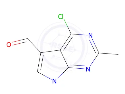 Chemical structure of 4-Chloro-2,7-dimethyl-7H-pyrrolo[2,3-d]pyrimidine-5-carbaldehyde