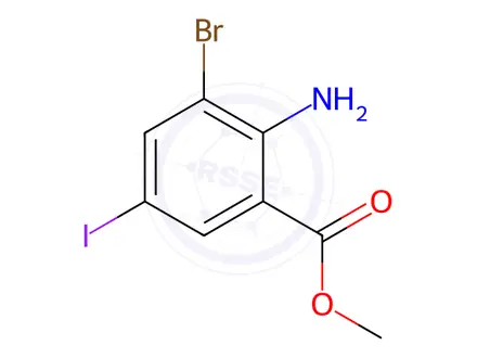 Chemical structure of Benzoic acid, 2-amino-3-bromo-5-iodo-, methyl ester