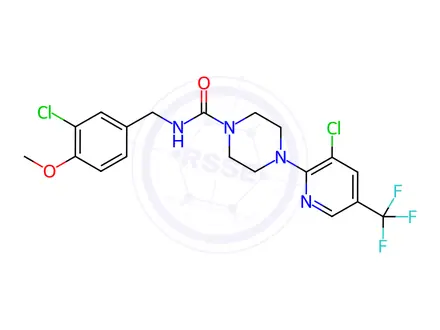 Chemical structure of N-(3-chloro-4-methoxybenzyl)-4-(3-chloro-5-(trifluoromethyl)pyridin-2-yl)piperazine-1-carboxamide