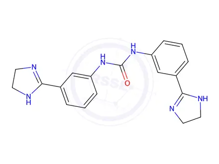 Chemical structure of formic acid, compound with N,N'-bis[3-(4,5-dihydro-1H-imidazol-2-yl)phenyl]urea (2:1)