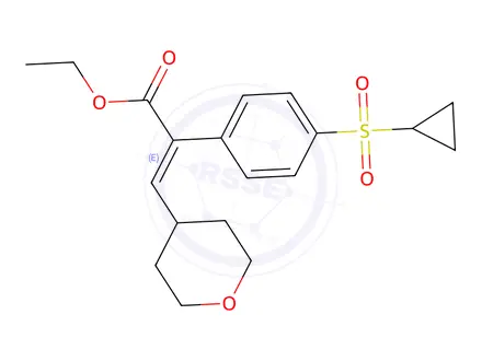 Chemical structure of Ethyl 2-(4-(cyclopropylsulfonyl)phenyl)-3-(tetrahydro-2H-pyran-4-yl)acrylate