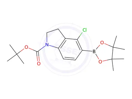 Chemical structure of tert-Butyl 4-chloro-5-(4,4,5,5-tetramethyl-1,3,2-dioxaborolan-2-yl)indoline-1-carboxylate