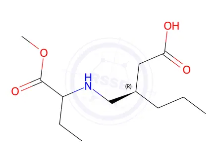 Chemical structure of (3R)-3-(((1-methoxy-1-oxobutan-2-yl)amino)methyl)hexanoic acid