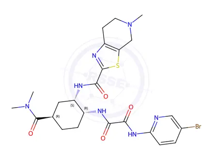 Chemical structure of N1-(5-bromopyridin-2-yl)-N2-((1R,2S,4R)-4-(dimethylcarbamoyl)-2-(5-methyl-4,5,6,7-tetrahydrothiazolo[5,4-c]pyridine-2-carboxamido)cyclohexyl)oxalamide