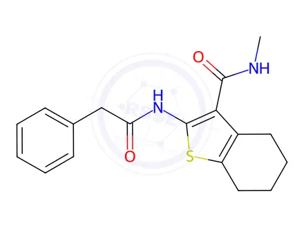 Chemical structure of N-Methyl-2-(2-phenylacetamido)-4,5,6,7-tetrahydrobenzo[b]thiophene-3-carboxamide