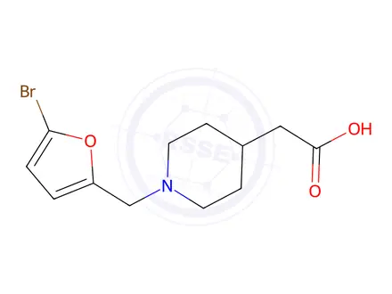 Chemical structure of 2-(1-((5-Bromofuran-2-yl)methyl)piperidin-4-yl)acetic Acid