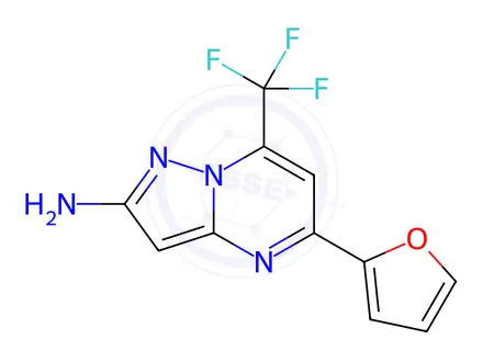 Chemical structure of 5-(2-furyl)-7-(trifluoromethyl)pyrazolo[1,5-a]pyrimidin-2-amine