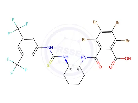 Chemical structure of 2-[[[(1R,2R)-2-[[[[3,5-Bis(trifluoromethyl)phenyl]amino]thioxomethyl]amino]cyclohexyl]amino]carbonyl]-3,4,5,6-tetrabromobenzoic acid
