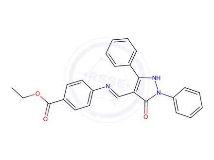 Chemical structure of 4-[[(3,4-Dihydro-3-oxo-2,5-diphenyl-2H-pyrazol-4-ylidene)methyl]amino]benzoic acid ethyl ester