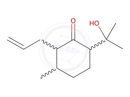 Chemical structure of Cyclohexanone, 6-(1-hydroxy-1-methylethyl)-3-methyl-2-(2-propenyl)-(9CI)
