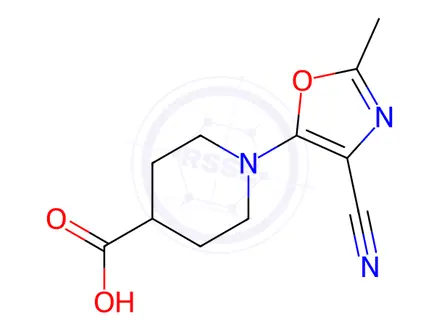 Chemical structure of 1-(4-Cyano-2-methyl-1,3-oxazol-5-yl)piperidine-4-carboxylic acid