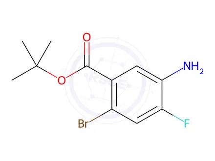 Chemical structure of Benzoic acid, 5-amino-2-bromo-4-fluoro-, 1,1-dimethylethyl ester