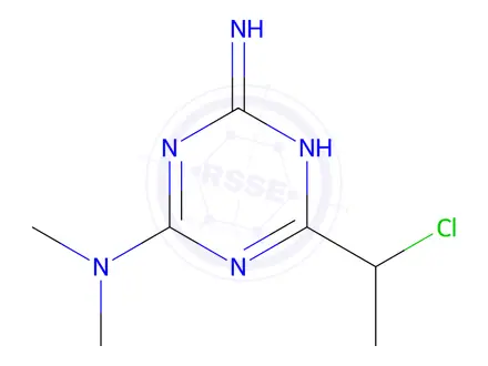 Chemical structure of 6-(1-chloroethyl)-4-imino-N,N-dimethyl-4,5-dihydro-1,3,5-triazin-2-amine