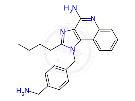 Chemical structure of 1-(4-(Aminomethyl)benzyl)-2-butyl-1H-imidazo[4,5-c]quinolin-4-amine dihydrochloride