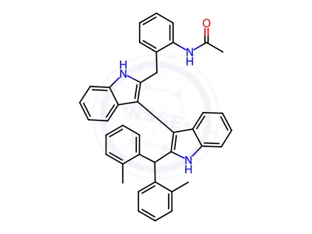 Chemical structure of N-(2-((2'-(Di-o-tolylmethyl)-1H,1'H-[3,3'-biindol]-2-yl)methyl)phenyl)acetamide