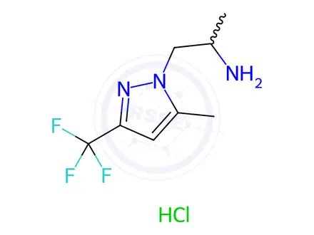 Chemical structure of {1-Methyl-2-[5-methyl-3-(trifluoromethyl)-1H-pyrazol-1-yl]ethyl}amine hydrochloride