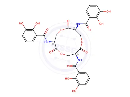 Chemical structure of N,N',N''-((3S,7S,11S)-2,6,10-Trioxo-1,5,9-trioxacyclododecane-3,7,11-triyl)tris(2,3-dihydroxybenzamide)