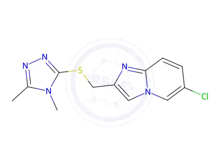 Chemical structure of 6-Chloro-2-(((4,5-dimethyl-4H-1,2,4-triazol-3-yl)thio)methyl)imidazo[1,2-a]pyridine