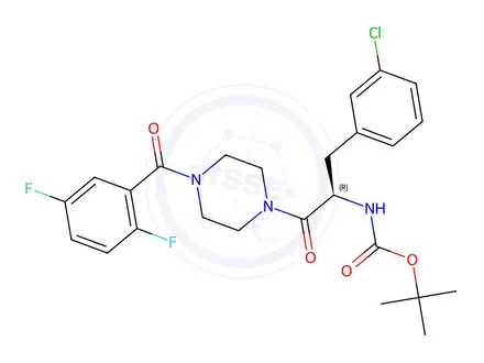 Chemical structure of (R)-tert-Butyl (3-(3-chlorophenyl)-1-(4-(2,5-difluorobenzoyl)piperazin-1-yl)-1-oxopropan-2-yl)carbamate