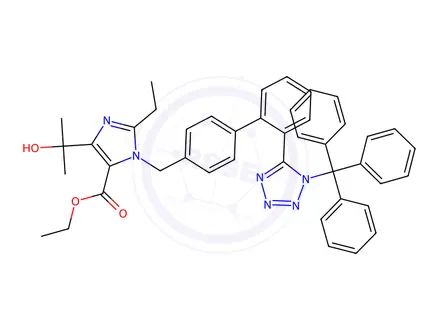 Chemical structure of Ethyl 2-ethyl-4-(2-hydroxypropan-2-yl)-1-((2'-(1-trityl-1H-tetrazol-5-yl)-[1,1'-biphenyl]-4-yl)methyl)-1H-imidazole-5-carboxylate